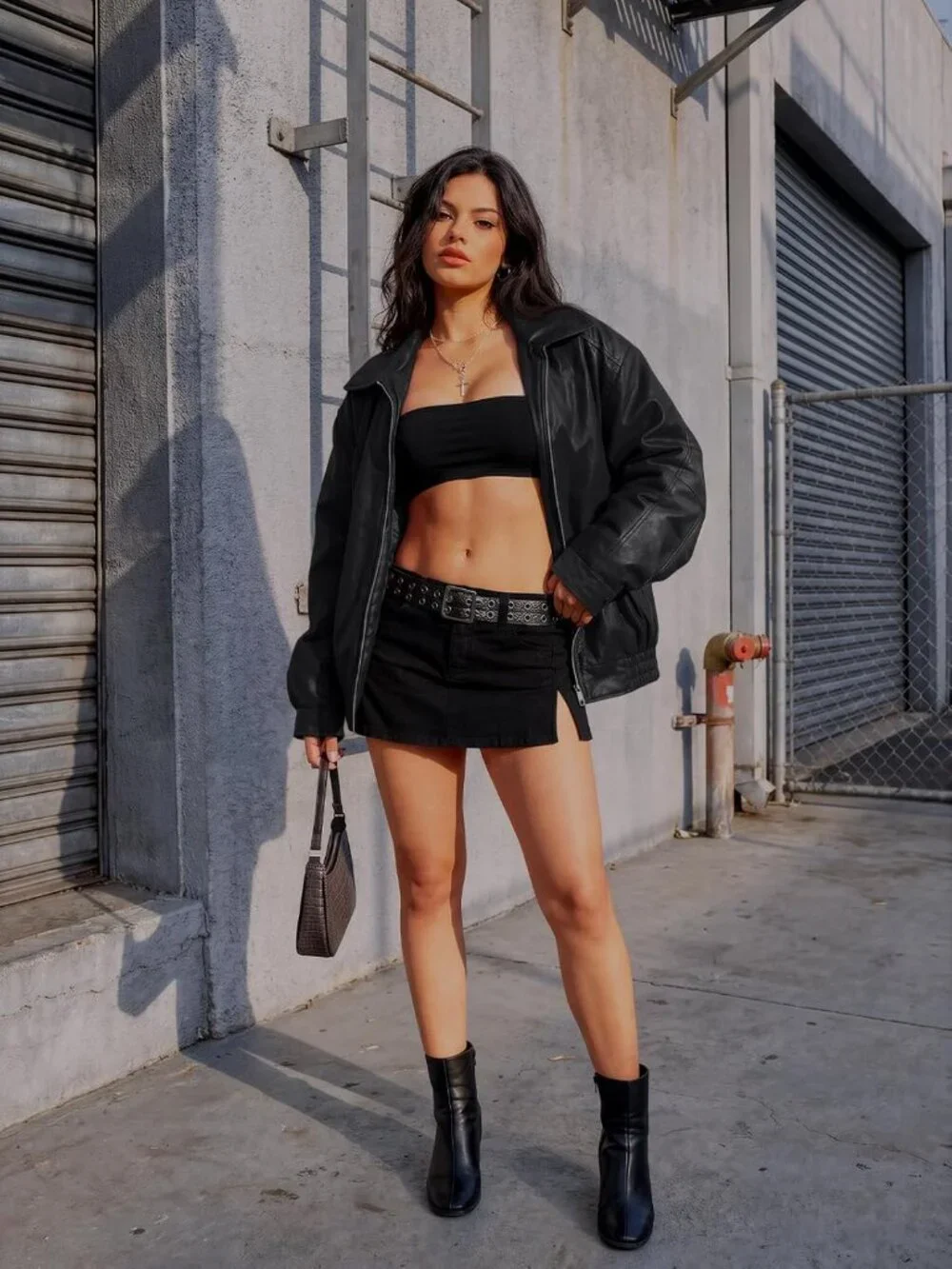 Women's Black Oversized Faux Leather Loose Weight Fall Winter Outerwear Jacket